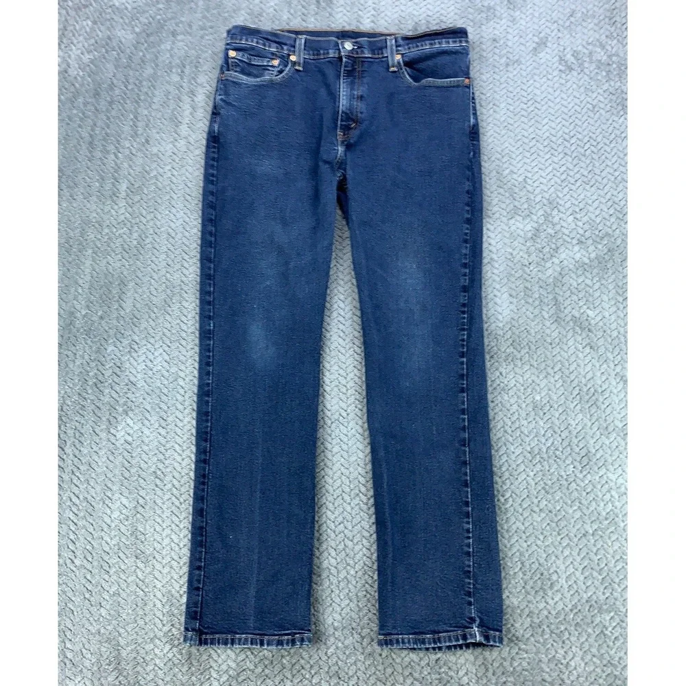 Levis 514 Jeans Men 36x32 (Fits 35x31) Blue Stretch Straight Leg Dark Wash Denim